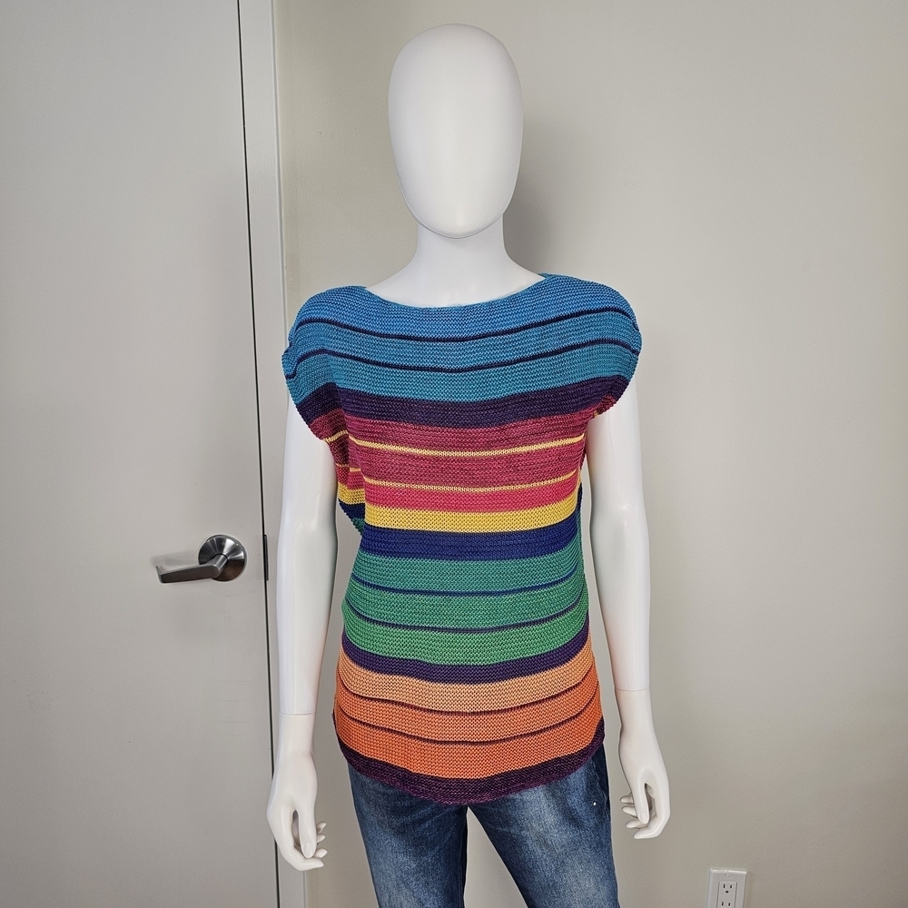 Ralph Lauren Multicolor Rainbow Striped Knit 90's Vintage Blouse Sz M